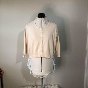 XL Cato Long Sleeve Sweater Cardigan Buttons Up faux pearls 19” Length white